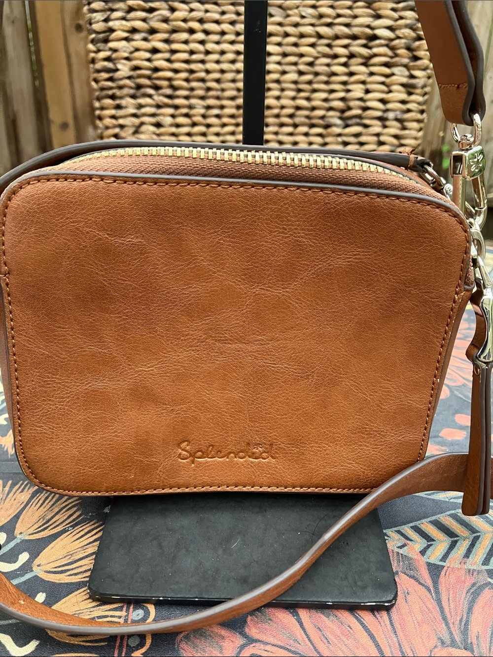 Splendid Cognac Faux Leather Camera Bag Crossbody